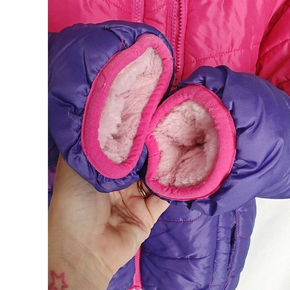 Eddie Bauer Youth Reversible Puffer Jacket  Pink Purple Ombre Fleece L 14 15